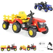 Moni Kinder Elektrotraktor Rancher mit Anhänger, Hupe, Licht, MP3, Fernbedienung rot