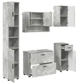 vidaXL Badezimmermöbel-Set 5 pcs Beton Grau Sperrholz und Metall