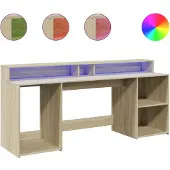 vidaXL LED-Schreibtisch Sonoma-Eiche 200x55x91 cm Holzwerkstoff