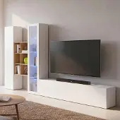 Dmora Wohnwand Eugenio 320x30x180 cm Weiß, 15 Regale