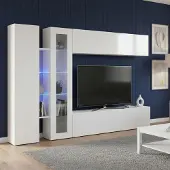 Dmora Wohnwand 280x30x180h cm Weiß, 15 Regale
