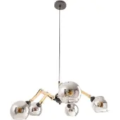Näve Pendelleuchten - 5er Glas-/Pendelleuchte "SOITO" Ø: 80cm, Hängelampe im Retro Style, aus Metall und Glas in schwarz, 130 cm hoch, Ø 80 cm, E14-Fassung