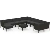 vidaXL 12-tlg. Garten-Lounge-Set mit Auflagen Poly Rattan Schwarz