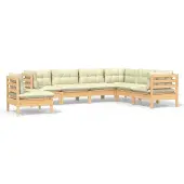 vidaXL 7-tlg. Garten-Lounge-Set mit Creme Kissen Massivholz Kiefer