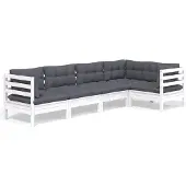 vidaXL 5-tlg. Garten-Lounge-Set mit Kissen Weiß Kiefernholz