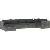 vidaXL 7-tlg. Garten-Lounge-Set mit Kissen Poly Rattan Grau