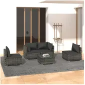 vidaXL 5-tlg. Garten-Lounge-Set mit Kissen Poly Rattan Grau