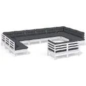 vidaXL 12-tlg. Garten-Lounge-Set mit Kissen Weiß Kiefer Massivholz