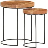 vidaXL 2-tlg. Couchtisch-Set Massivholz Akazie und Stahl