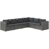 vidaXL 6-tlg. Garten-Lounge-Set mit Kissen Poly Rattan Grau