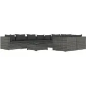 vidaXL 9-tlg. Garten-Lounge-Set mit Kissen Poly Rattan Grau