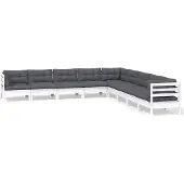 vidaXL 9-tlg. Garten-Lounge-Set mit Kissen Weiß Kiefer Massivholz