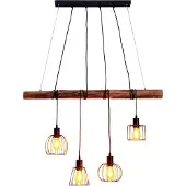 Näve Pendelleuchte - 4er Pendelleuchte "WOODLAND" L: 100cm, Hängelampe im Landhaus Stil, ausMetall und Naturmaterialien in schwarz, 150 cm hoch, Maße 100 x 13 cm, E27-Fassung
