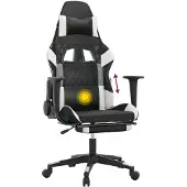 vidaXL Gaming-Stuhl mit Massage & Fußstütze Schwarz & Weiß Kunstleder