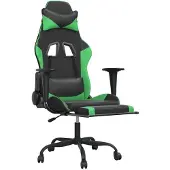vidaXL Gaming-Stuhl mit Massage & Fußstütze Schwarz & Grün Kunstleder