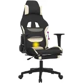 vidaXL Gaming-Stuhl mit Massage & Fußstütze Schwarz und Creme Stoff
