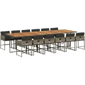 vidaXL 13-tlg. Garten-Essgruppe mit Kissen Grau Poly Rattan