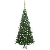 vidaXL Künstlicher Weihnachtsbaum mit Beleuchtung Kugeln L 240 cm Grün