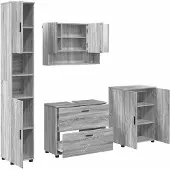 vidaXL Badezimmermöbel-Set 4 stk. Graues Sonoma 35 x 30 x 192 cm