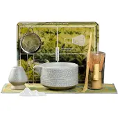 INF Matcha-Tee-Set – 7-teiliges Matcha-Zeremonie-Set aus Kaolin mit grünem Knisterausguss White