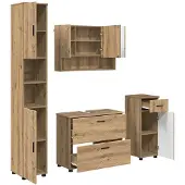 vidaXL Badezimmermöbel-Set 4-Tlg Artisan-Eiche Sperrholz und Metall 3393062