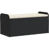 vidaXL Sitzbank mit Stauraum & Kissen Schwarz 115x51x52 cm Poly Rattan