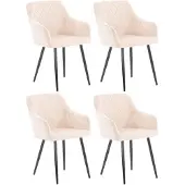 CLP 4er Set Esszimmerstuhl Shila Gesteppt | Farbe beige Material Samt