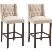 CLP 2er Set Barhocker Cassandra Stoff mit gestepptem Bezug creme Gestell Farbe antik-dunkel