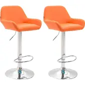 CLP 2er Set Barhocker Braga Kunstleder drehbar und höhenverstellbar orange Gestell Farbe chrom