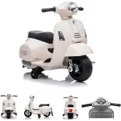 Moni Kinder Elektromotorrad Vespa GTS Super Sport, Roller, Frontleuchten, Hupe weiß