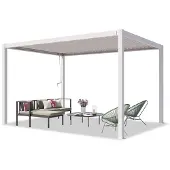 TOOLPORT PRIMEYARD Pergola 3x4 m Aluminium-Pfosten mit Lamellendach aus Stahl weiße Terrassenüberdachung