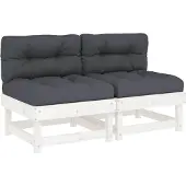 vidaXL Mittelsofas mit Kissen 2 Stk. Weiß Massivholz Kiefer