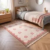 Little Olly Waschbarer Kinderteppich - Moos Flower Rosa 80x150 cm