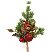 Christmas Decoration Künstlicher Tannenzweig 26cm mit Äpfeln und Beeren Kunstzweige Deko Zweige Weihnachten Weihnachtszweige Grün Rot