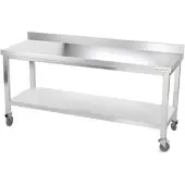 GOLDINOX Arbeitstisch aus Edelstahl 2000 x 500 mm auf PREMIUM-Rollen.