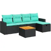 vidaXL 6-tlg. Garten-Sofagarnitur mit Kissen Schwarz Poly Rattan