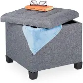 B2X Gepolsterter Hocker mit Staufach, Stoffbezug Grau, 47,3x47,3x41 cm