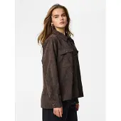 Pieces Hemdbluse "PCEFFI LS SHIRT WVN NOOS", Damen, Gr. XS, braun (hot fudge), Cord, Obermaterial: 92% Polyester, 8% Nylon, unifarben, loose fit Po-bedeckend, Blusen Hemdbluse, Materialmix, loose fit