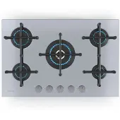Klarstein Illuminosa 5 Gaskochfeld - 5 Sabaf-Brenner, Edelstahl, 4 kW Wokbrenner, Elektrische Zündung, Flammenausfallschutz, Für Flüssig- & Erdgas, 76x13x50 cm