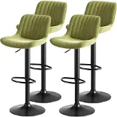 STILVORA Drehbare Barhocker Samt Grün, Metall-Holz, höhenverstellbar 87–109 cm