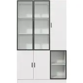 STILVORA Vitrine aus Spanplatte und Glas, Weiß, 120x35x200 cm, mit LED