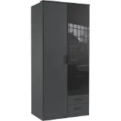 Freiraum Drehtürenschrank >Soest< in GRAPHIT + GLAS SCHWARZ - 90x199x58cm (BxHxT)