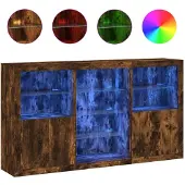vidaXL Sideboard mit LED-Leuchten Räuchereiche 181,5x37x100 cm