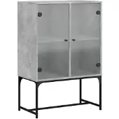 vidaXL Beistellschrank mit Glastüren Betongrau 69x37x100 cm