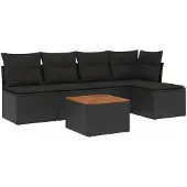 vidaXL 6-tlg. Garten-Sofagarnitur mit Kissen Schwarz Poly Rattan