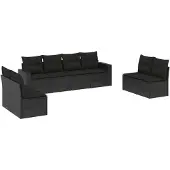 vidaXL 8-tlg. Garten-Sofagarnitur mit Kissen Schwarz Poly Rattan