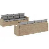 vidaXL 9-tlg. Garten-Sofagarnitur mit Kissen Beige Poly Rattan