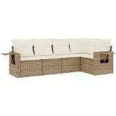 vidaXL 5-tlg. Garten-Sofagarnitur mit Kissen Beige Poly Rattan