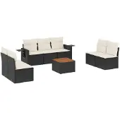 vidaXL 8-tlg. Garten-Sofagarnitur mit Kissen Schwarz Poly Rattan
