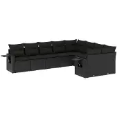 vidaXL 9-tlg. Garten-Sofagarnitur mit Kissen Schwarz Poly Rattan
